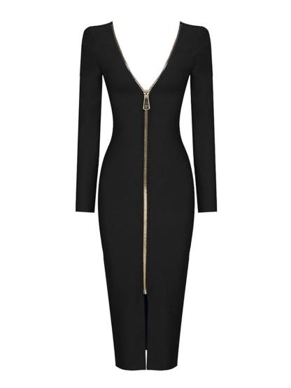 Nina Plunge Reversible Bandage Midi Dress In Black-Mix MIx Style