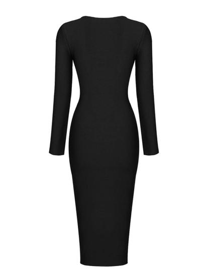 Nina Plunge Reversible Bandage Midi Dress In Black-Mix MIx Style