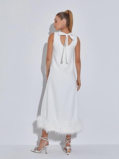 Nisha Feather Midi Dress In White-Mix MIx Style
