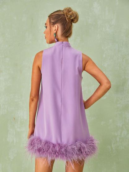 Nisha Feather Mini Dress In Lilac-Mix MIx Style