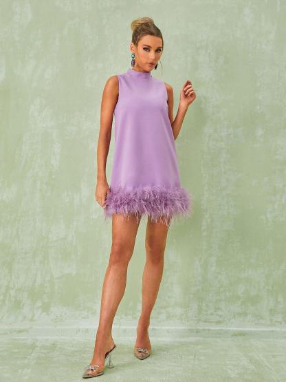 Nisha Feather Mini Dress In Lilac-Mix MIx Style