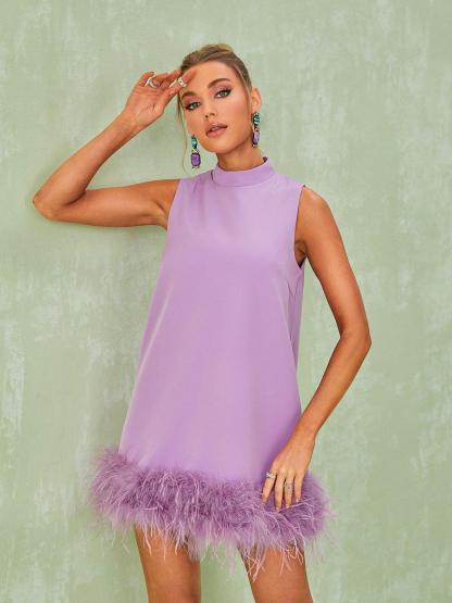 Nisha Feather Mini Dress In Lilac-Mix MIx Style