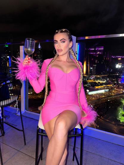 Nixie Long Sleeve Feather Bandage Dress In Hot Pink-Mix MIx Style