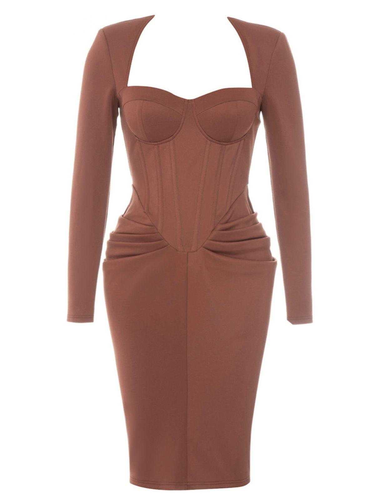 Noelani Long Sleeve Corset Midi Dress-Mix MIx Style