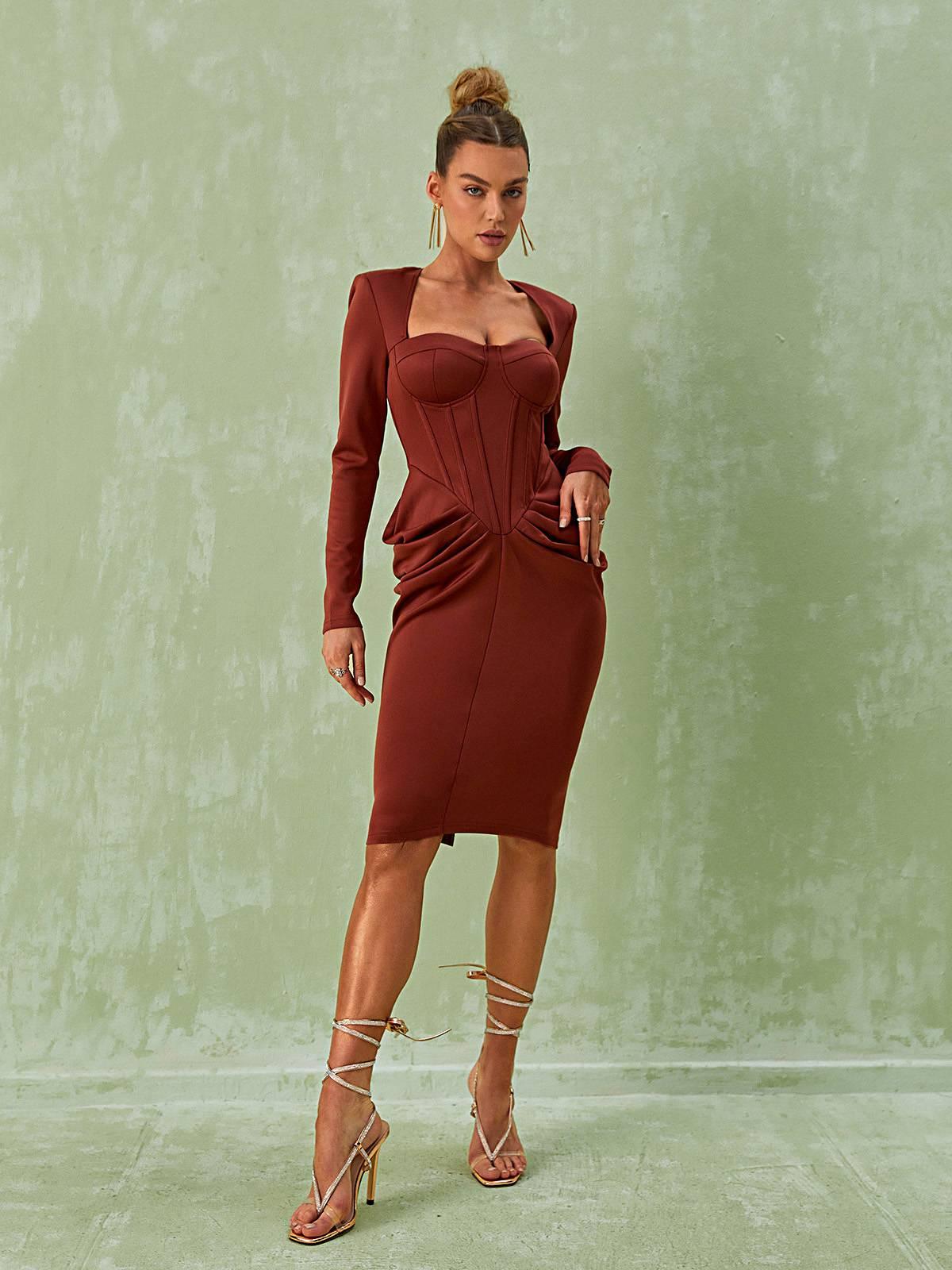 Noelani Long Sleeve Corset Midi Dress-Mix MIx Style