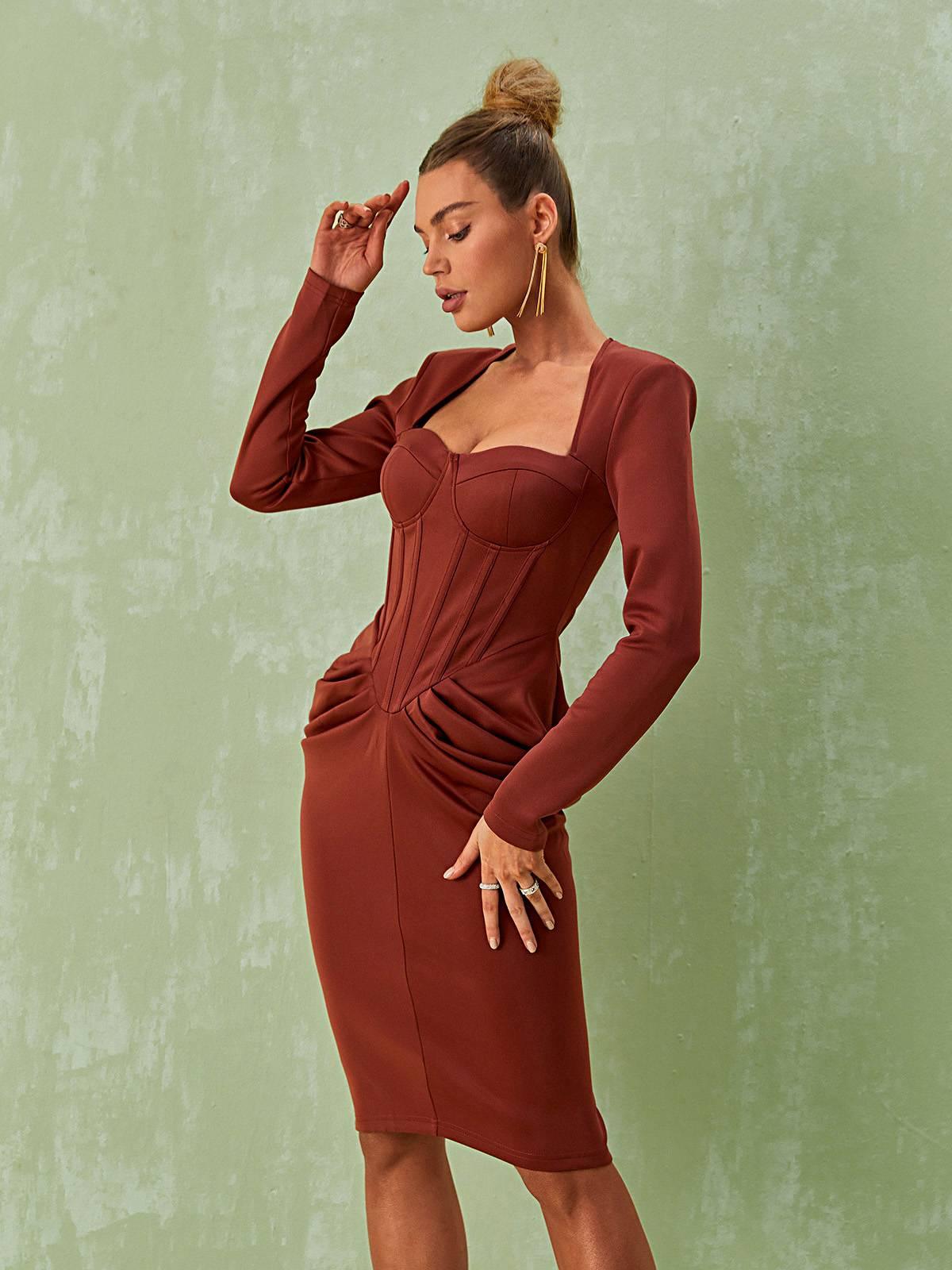 Noelani Long Sleeve Corset Midi Dress-Mix MIx Style