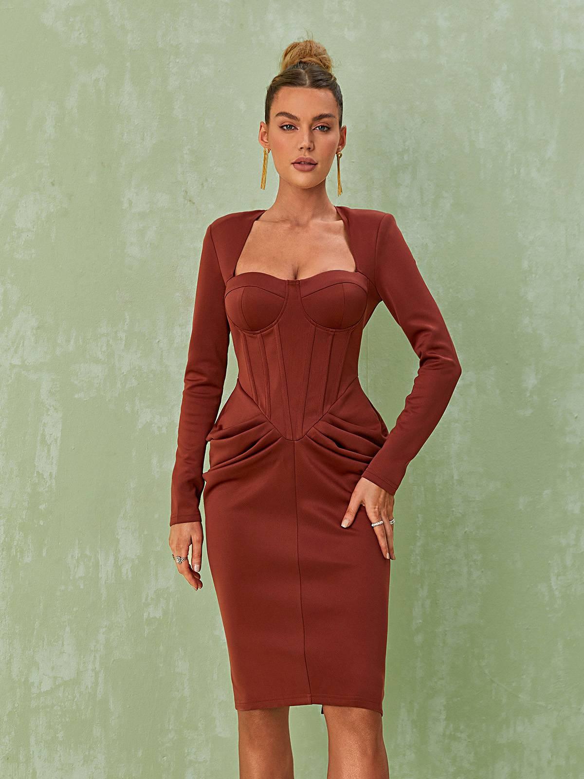 Noelani Long Sleeve Corset Midi Dress-Mix MIx Style