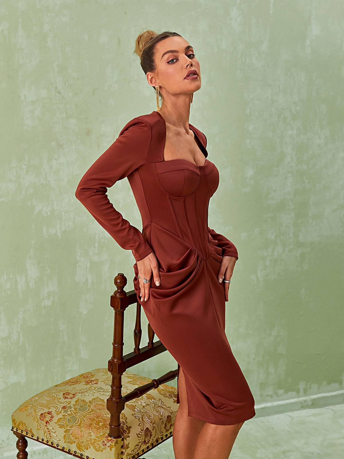 Noelani Long Sleeve Corset Midi Dress-Mix MIx Style