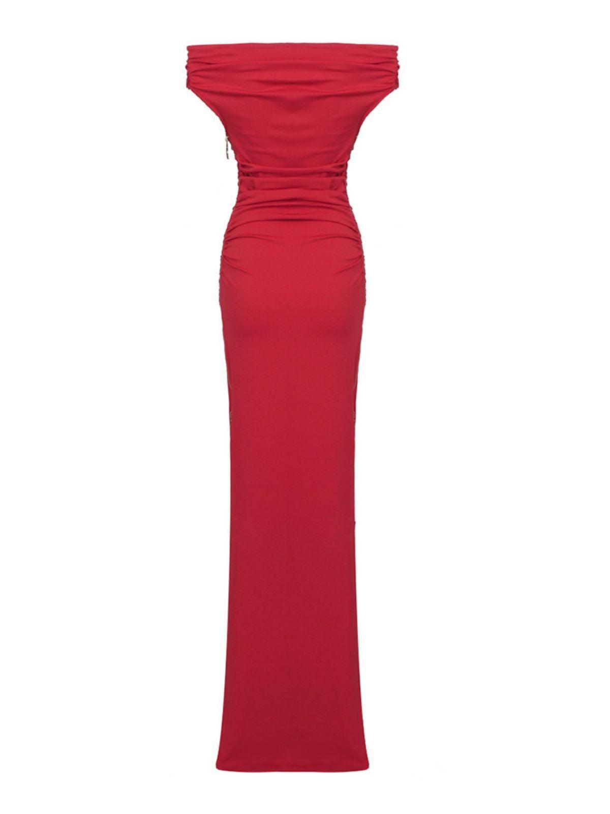 Red Off Shoulder Split Maxi Dress | Mix Mix Style [Hot Seller]-Mix MIx Style