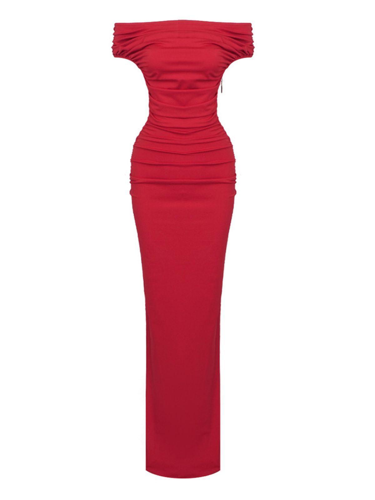 Red Off Shoulder Split Maxi Dress | Mix Mix Style [Hot Seller]-Mix MIx Style