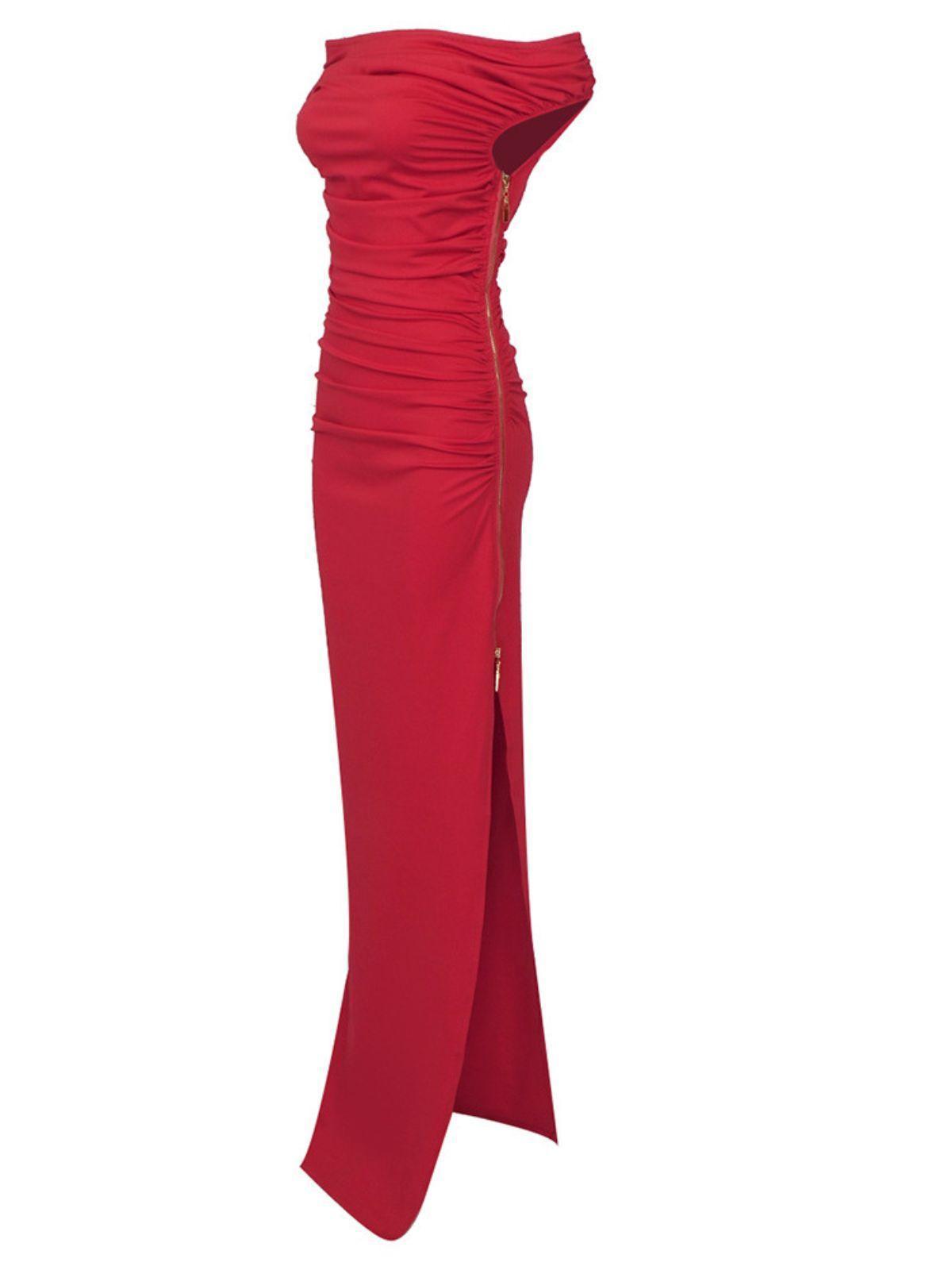 Red Off Shoulder Split Maxi Dress | Mix Mix Style [Hot Seller]-Mix MIx Style