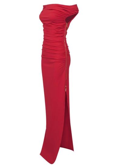 Red Off Shoulder Split Maxi Dress | Mix Mix Style [Hot Seller]-Mix MIx Style