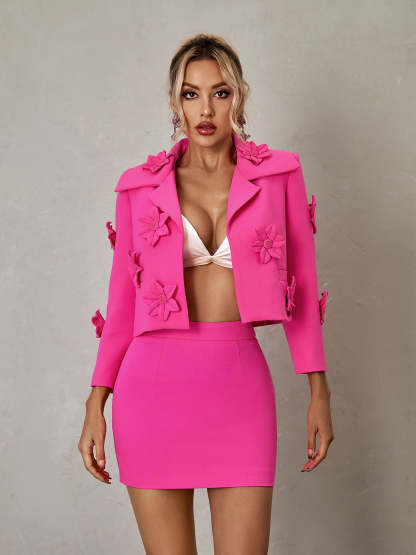 Nylah Flower Blazer Skirt Set-Mix MIx Style