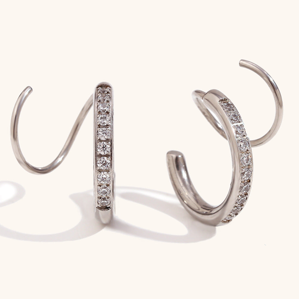 Spiral Circlle Trendy Moissanite Diamonds 18k Vermeil/White Gold Plated Retro Hoop Earrings | Mix Mix Style-Mix MIx Style