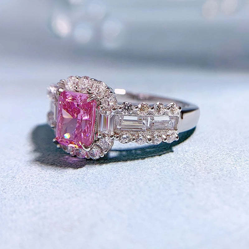 Pink Radiant Cut Diamonds 3ct 18k White Gold Plated Engagement Ring | Mix Mix Style-Mix MIx Style