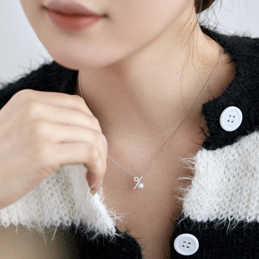 S925 sterling silver 5ct freshwater pearl necklace female niche design % percentage symbol pendant high-end clavicle chain-Mix MIx Style