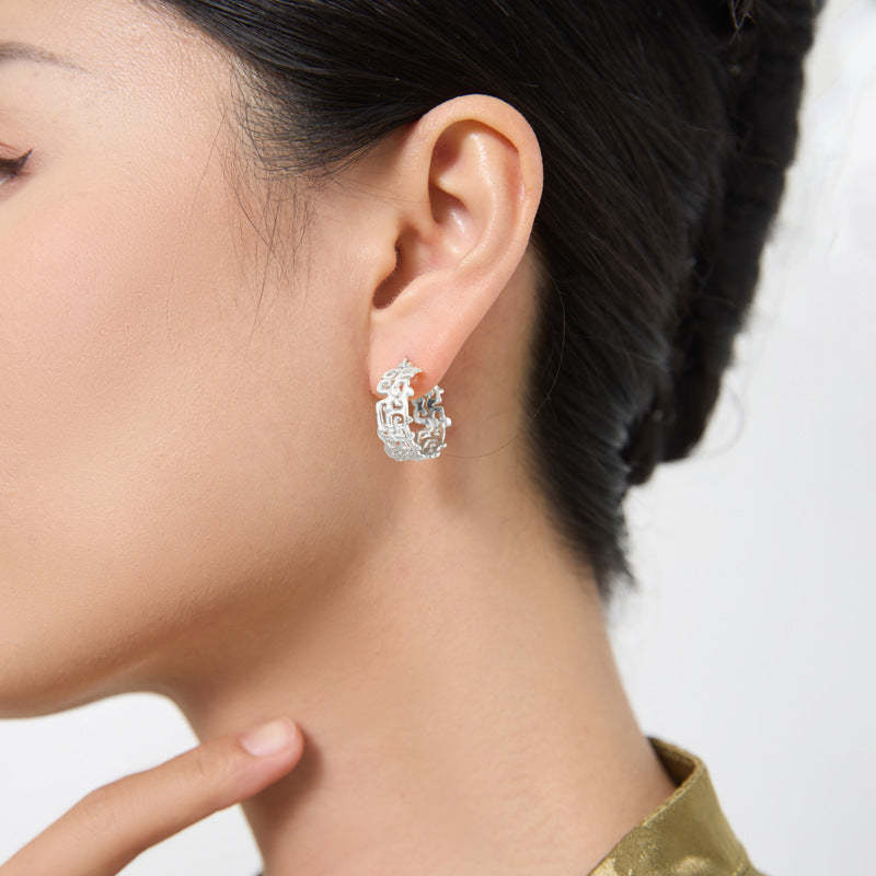 Dragon Pattern Trendy Elegant 18k White/Vermeil Gold Plated Hoop Earrings | Mix Mix Style-Mix MIx Style