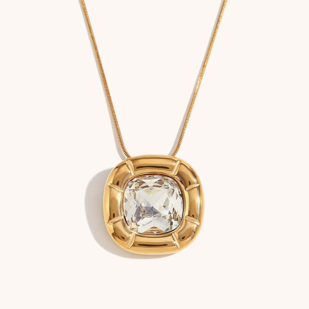 Green/Blue/White Retro Pendant Cushion Diamond Luxury 18k Gold Plated Necklace Earring Ring Jewelry Set | Mix Mix Style-Mix MIx Style