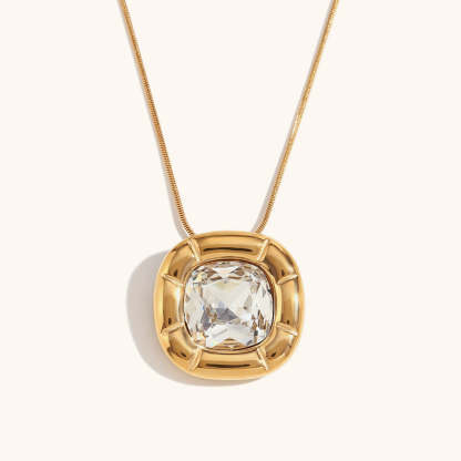 Green/Blue/White Retro Pendant Cushion Diamond Luxury 18k Gold Plated Necklace Earring Ring Jewelry Set | Mix Mix Style-Mix MIx Style