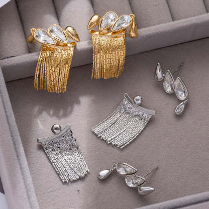 Tassel earrings for women light luxury cold style high-end water drop earrings detachable fashionable temperament 925 silver needle earrings-Mix MIx Style