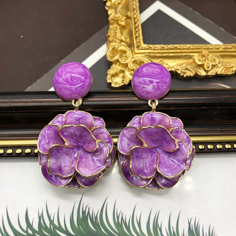 Purple Flowers Vintage Retro Diamonds Luxury 18k Vermeil Gold Plated Earrings & Brooch Jewelry Set | Mix Mix Style-Mix MIx Style