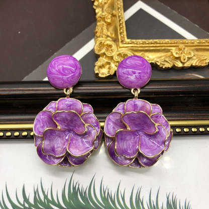 Purple Flowers Vintage Retro Diamonds Luxury 18k Vermeil Gold Plated Earrings & Brooch Jewelry Set | Mix Mix Style-Mix MIx Style