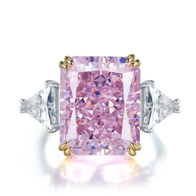 Mujing Jewelry Europe and America 8ct hot selling high carbon diamond ring ice flower cut 13*16 engagement large diamond ring female sterling silver-Mix MIx Style