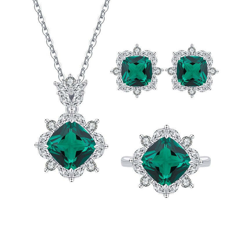 New S925 silver jewelry simulated colorful treasure square simple daily style suit for women 9*9-7*7-Mix MIx Style