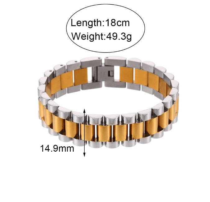 European and American cross-border hot-selling hip-hop temperament watch straps, bracelets, niche fashion design, stainless steel plated 18K jewelry-Mix MIx Style