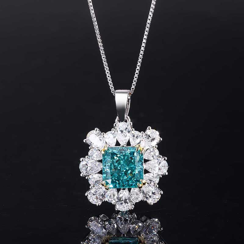 2023 Retro Style Hot Selling High Carbon Diamond Radiant Cut 10*10 Mint Green Handmade Inlay Set S925 Silver-Mix MIx Style