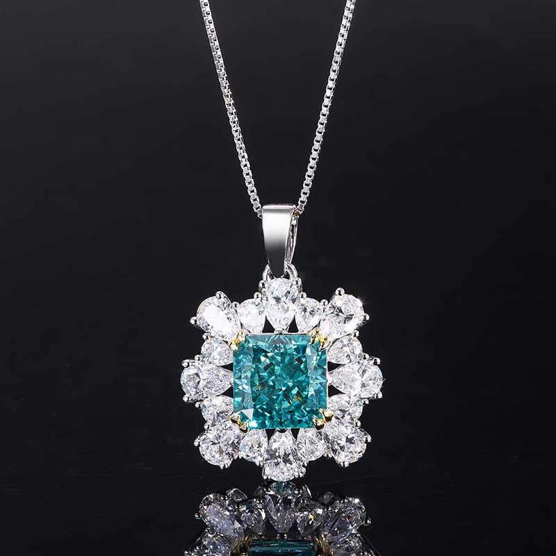 2023 Retro Style Hot Selling High Carbon Diamond Radiant Cut 10*10 Mint Green Handmade Inlay Set S925 Silver-Mix MIx Style