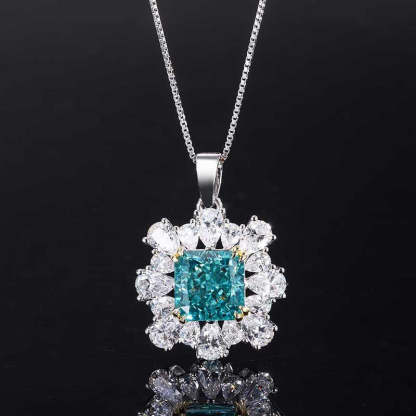 2023 Retro Style Hot Selling High Carbon Diamond Radiant Cut 10*10 Mint Green Handmade Inlay Set S925 Silver-Mix MIx Style