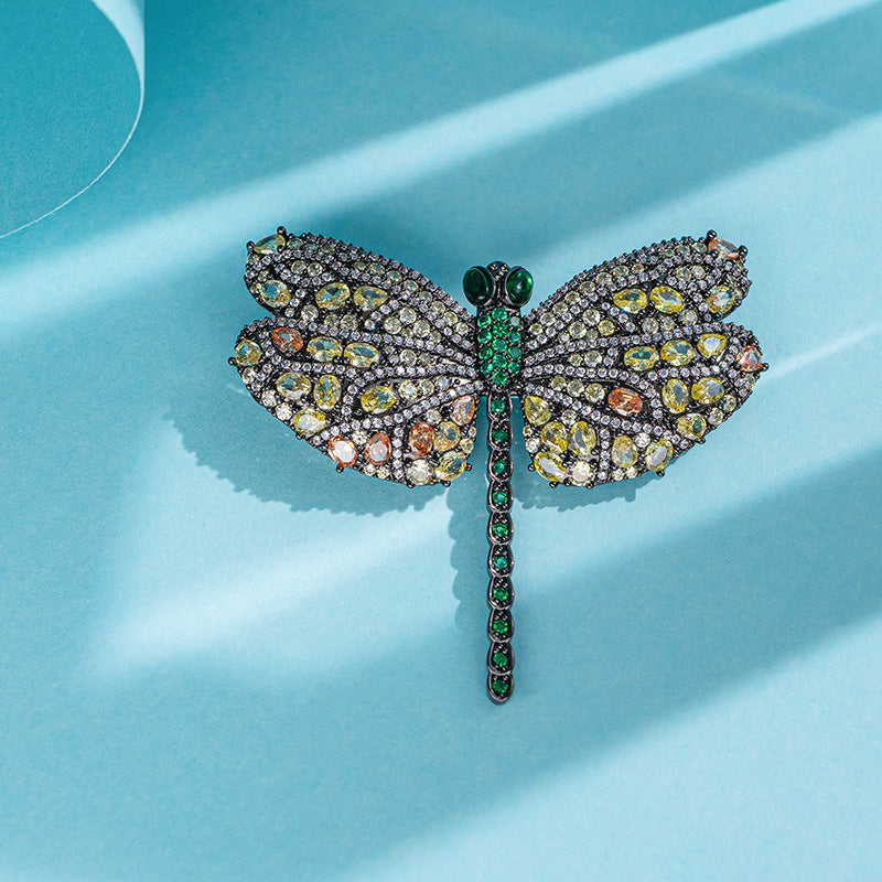 Xiliang Concubine European and American retro Hepburn style copper zircon dragonfly brooch high-end heavy-duty men's and women's clothing corsage-Mix MIx Style