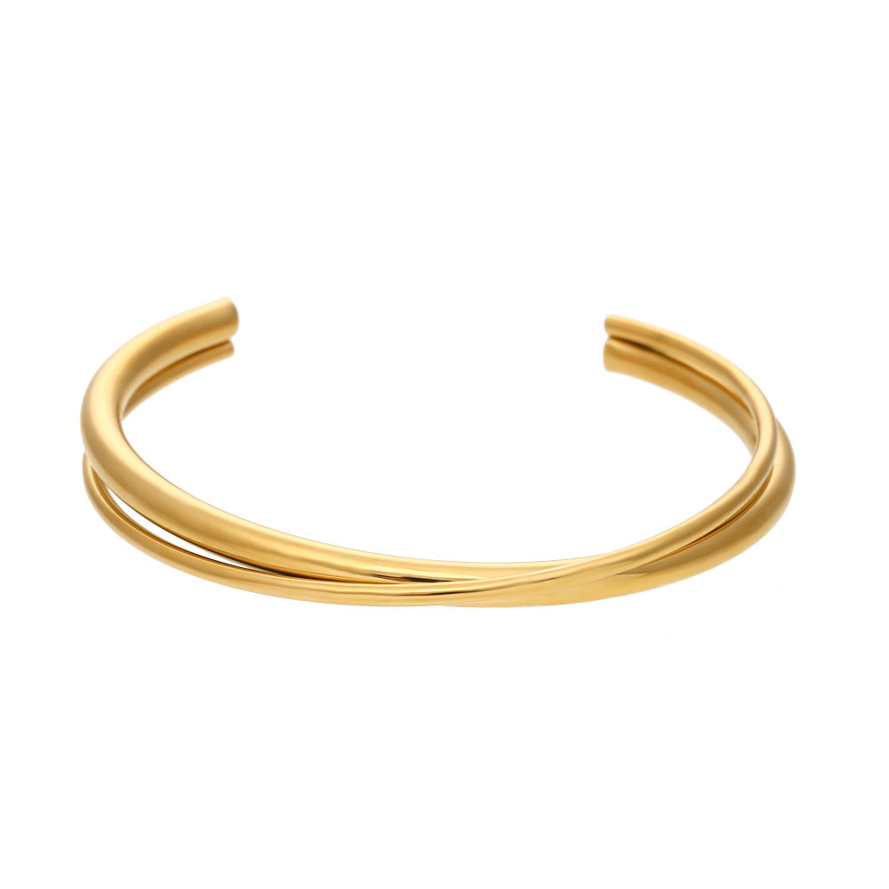 Minimalist Double Layer Retro Classic Elegant 18k Vermeil Gold Plated Open Cuff Bracelet Jewelry | Mix Mix Style-Mix MIx Style