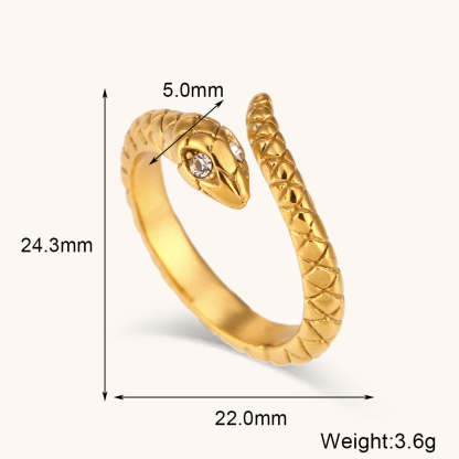 Snake Open Retro Classic Eyes Diamonds Elegant Dainty 18k Vermeil Gold Plated Adjustable Ring Jewelry | Mix Mix Style-Mix MIx Style
