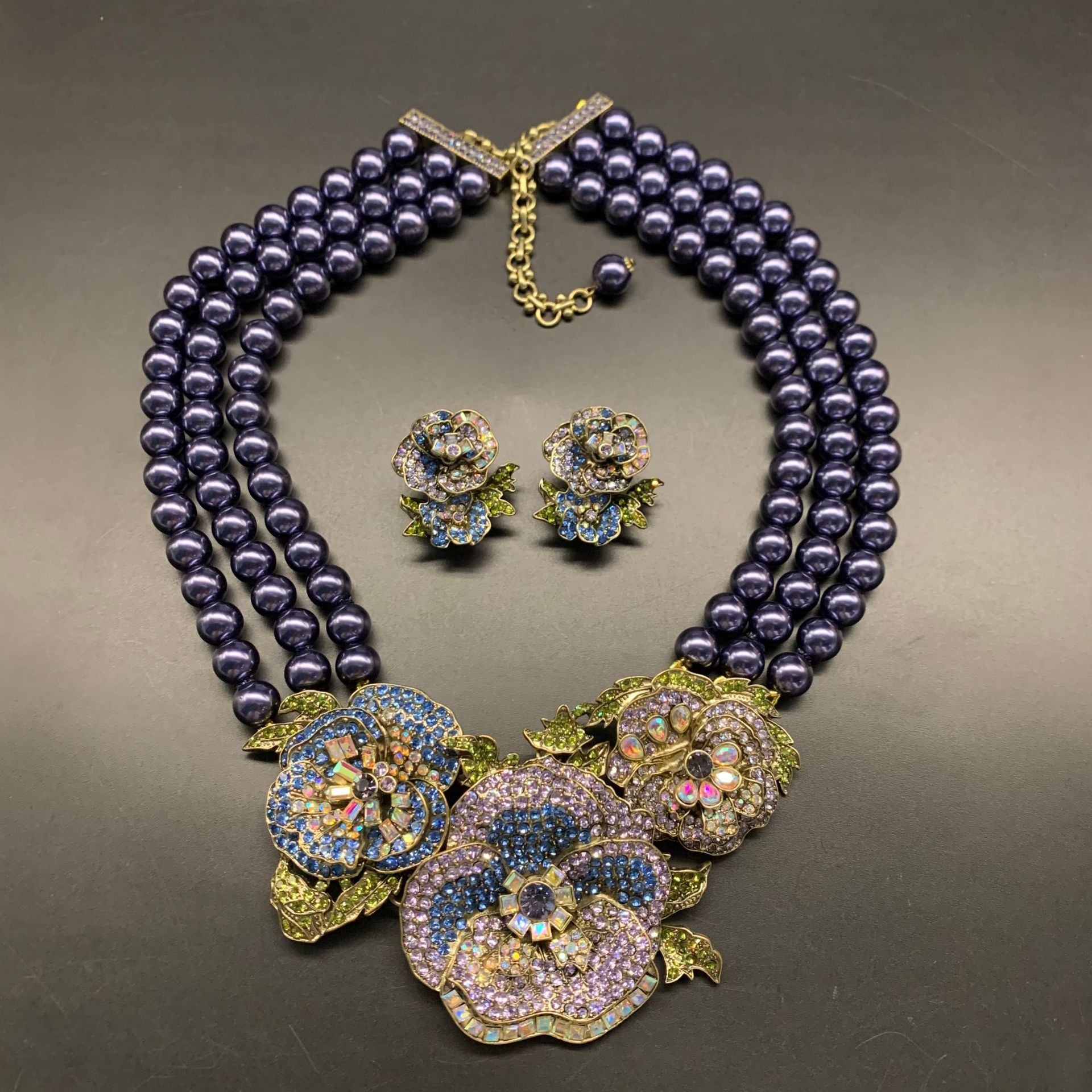 Flower Diamonds Earring Set Necklace Vintage Jewelry | Mix Mix Style [Hot Seller]-Mix MIx Style