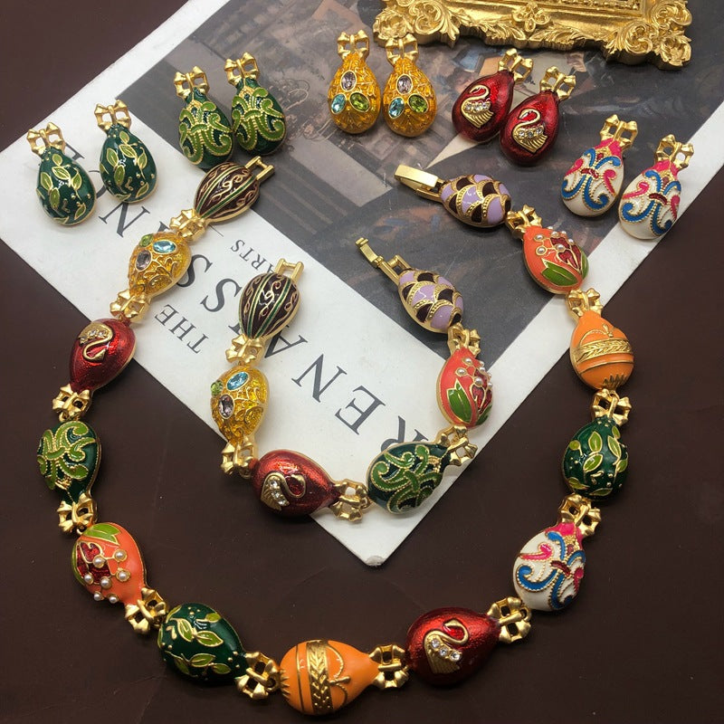 Colorful enamel glaze plated real gold matte gold bracelet necklace earrings gemstone set  | Mix Mix Style [Hot Seller]-Mix MIx Style