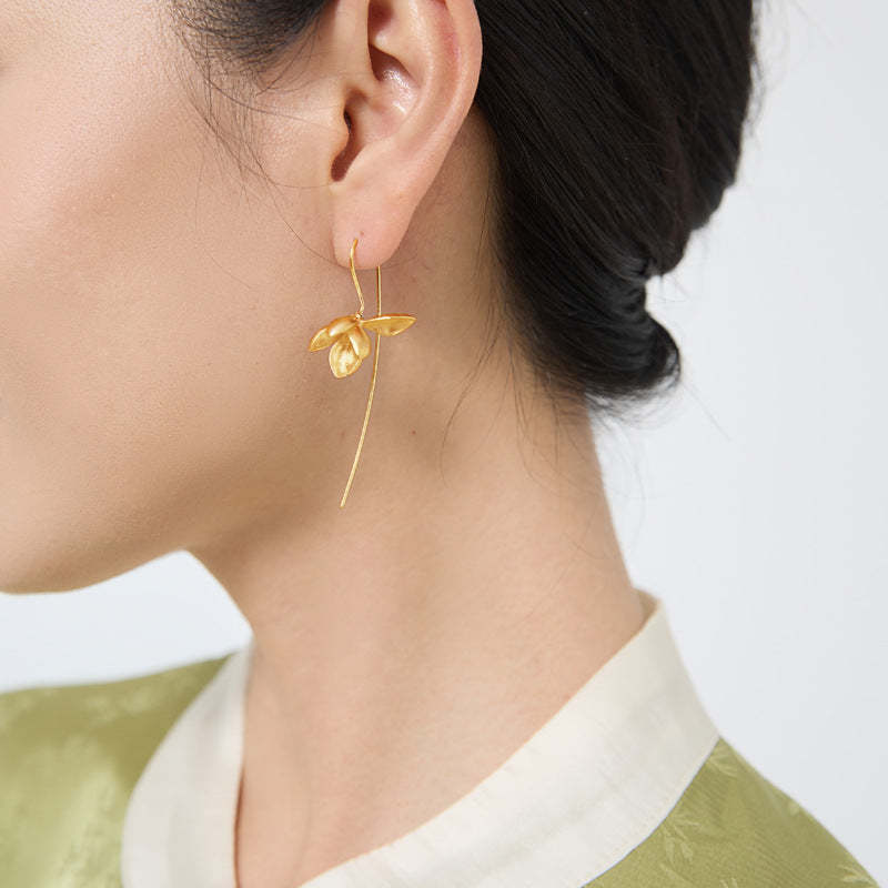 Search for original Xinyiwu sterling silver literary style new Chinese style three-dimensional magnolia flower Jiangnan temperament long earrings-Mix MIx Style