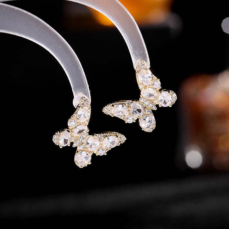 New European and American earrings heavy-duty high-grade color zircon earrings for women with atmospheric s925 silver needle three-dimensional butterfly earrings-Mix MIx Style