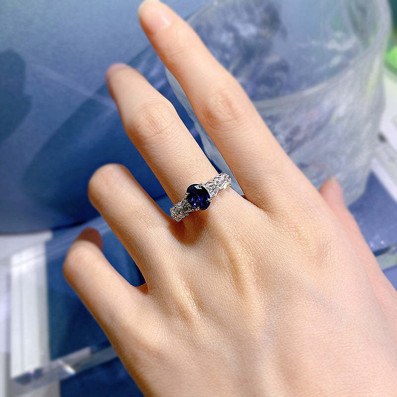 Mujing Jewelry European 2.5ct and American new S925 silver 6*8 aquamarine ring luxury inlaid ladder square ring female-Mix MIx Style