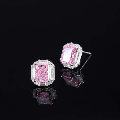 European and American retro fashion daily style high carbon diamond pink diamond pendant ring 8*10 earrings 6*8 set S925 silver-Mix MIx Style
