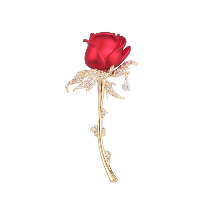 Korean retro atmospheric zircon corsage high-end zircon pin coat coat jewelry red rose brooch for women-Mix MIx Style
