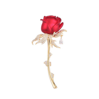 Korean retro atmospheric zircon corsage high-end zircon pin coat coat jewelry red rose brooch for women-Mix MIx Style
