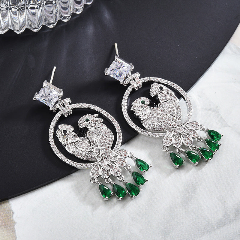 European and American earrings micro-paved chrysoprase double parrot earrings women's drop gem evening lovebird luxury earrings wholesale-Mix MIx Style