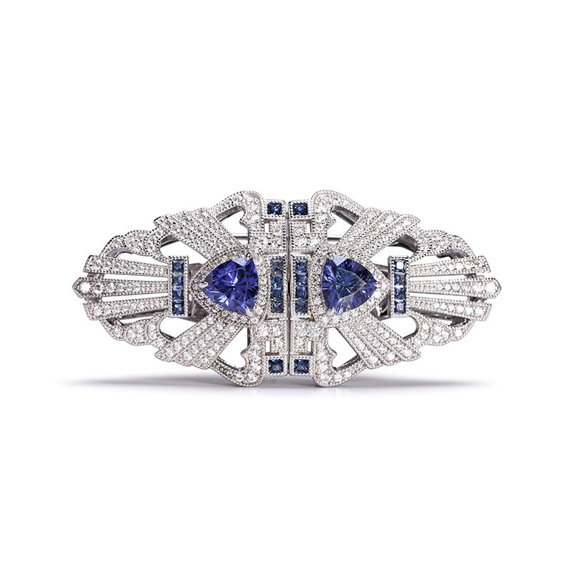 New Tanzanite blue retro silk scarf buckle S925 sterling silver gold-plated detachable double clip brooch wholesale-Mix MIx Style