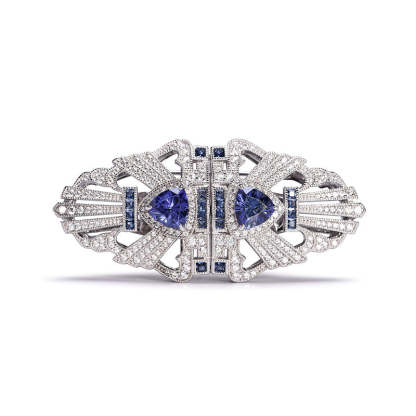 New Tanzanite blue retro silk scarf buckle S925 sterling silver gold-plated detachable double clip brooch wholesale-Mix MIx Style