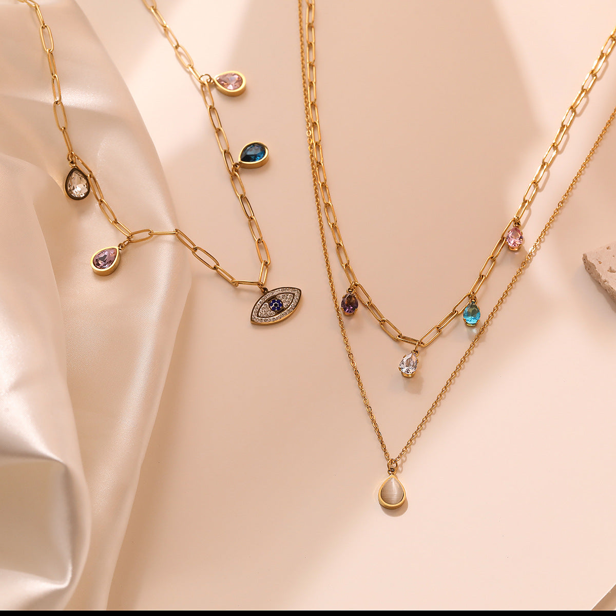 Retro Various Pendant Devils Eye Drop Diamond Luxury Chain 18k Vermeil Gold Plated Necklace Jewelry | Mix Mix Style-Mix MIx Style