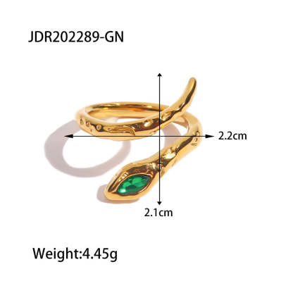 Niche design titanium steel index finger ring light luxury ins trend cold style lava snake-shaped opening inlaid with white/green diamond ring-Mix MIx Style