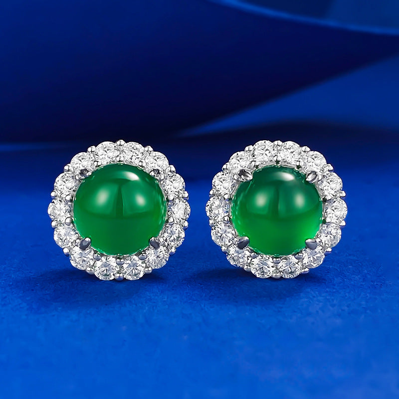 Green & White Dazzling Moissanite Diamonds Elegant 18k White Gold Plated Stud Earrings | Mix Mix Style-Mix MIx Style