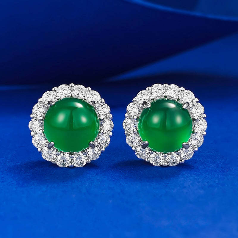 Green & White Dazzling Moissanite Diamonds Elegant 18k White Gold Plated Stud Earrings | Mix Mix Style-Mix MIx Style